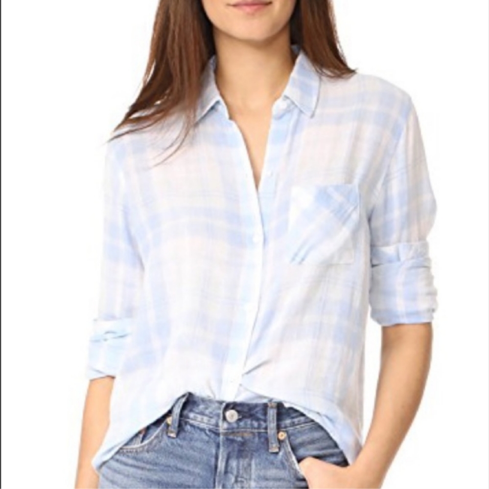 Rails - Charli Rockport Plaid Buttondown in White and Pale Blue SZ S